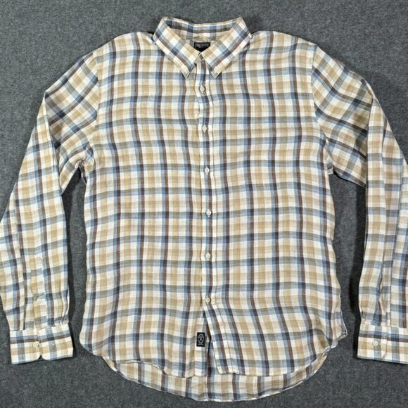 Todd Snyder Mens LS Button Shirt 100% Linen Blue Brown White Check Sz Large Lux - Picture 2 of 12